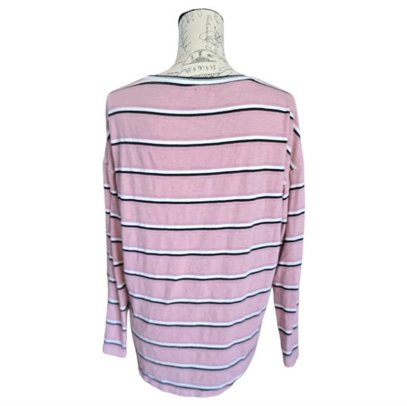 Tribal Pink Black White Stripe Long Sleeve Knit Top M - Picture 3 of 4